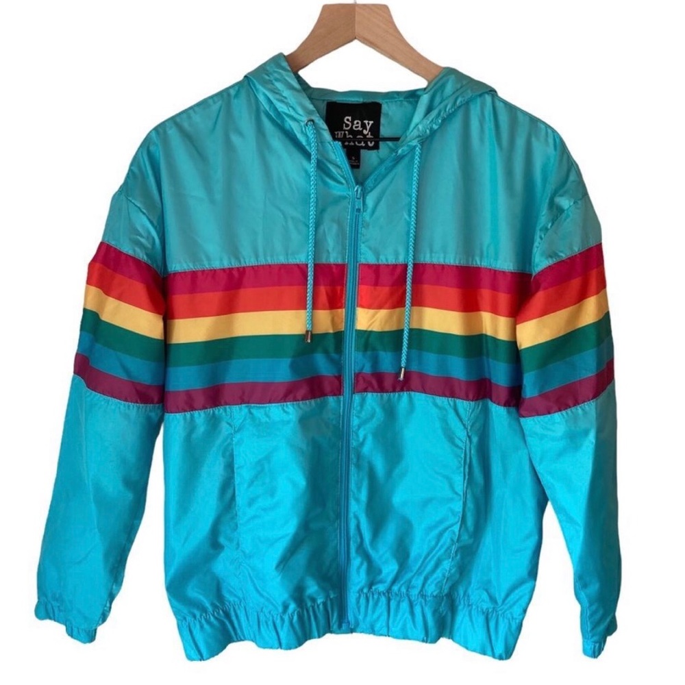 Rainbow Hooded Jacket from Say What NY, PERFECT for SPRING! RARE VINTAGE!